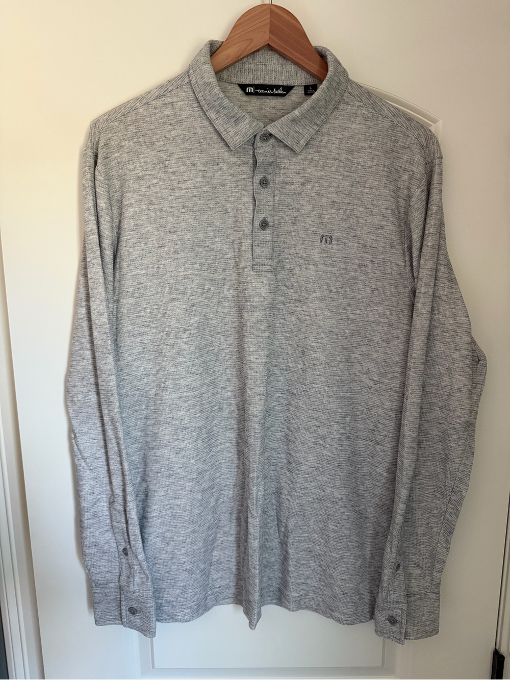 Travis Mathew Heather Light Gray Long Sleeve Polo